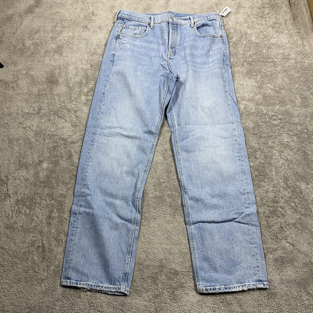 Old Navy The Slouchy Straight Jeans High Rise Womens 10 Tall Blue Button Fly NWT